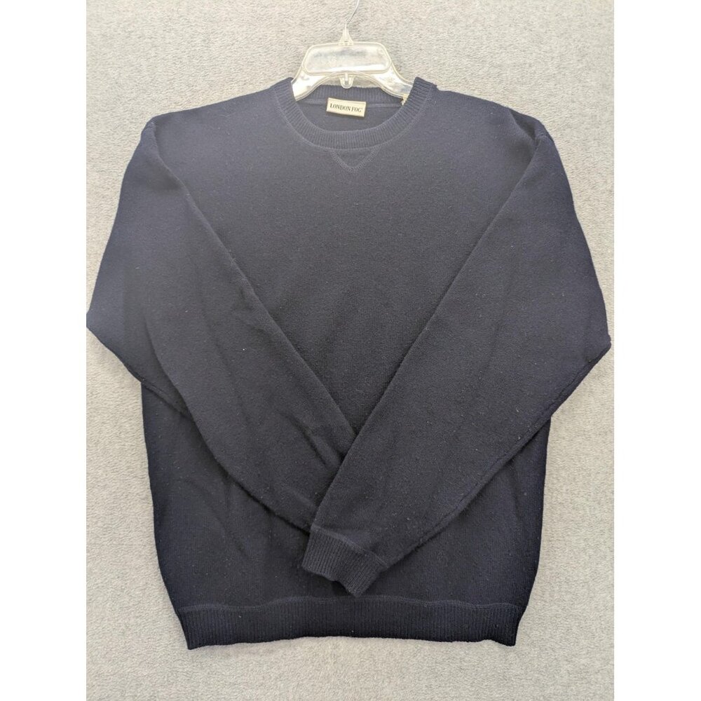 London Fog Sweater Mens Medium Navy Lambswool Crewneck Pullover Knit Ribbed